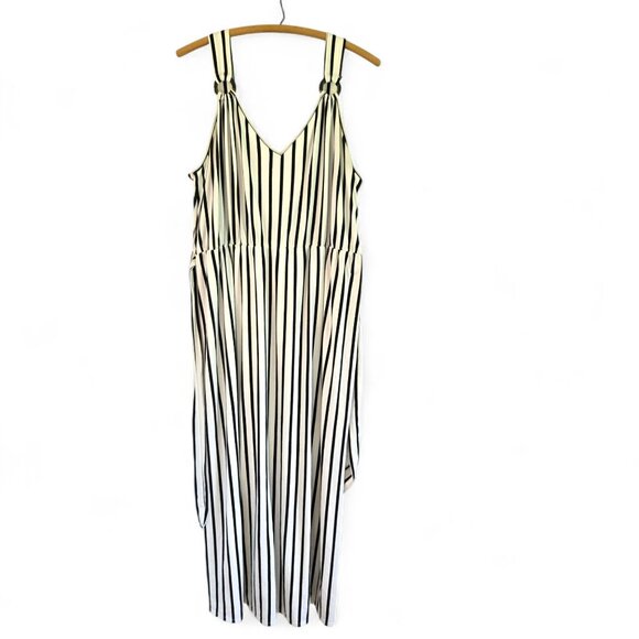 Vibe Sportswear 2X Womens Bue & White Striped Knit Maxi Dress Tie Belt - Picture 2 of 10